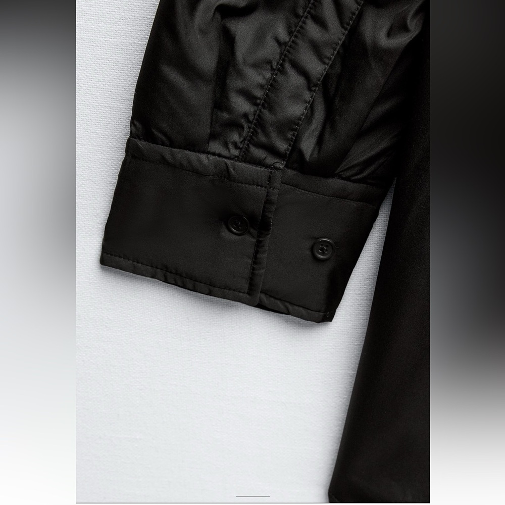 Zara Water Repellent Quilted Overshirt shirt Jacket Black button size S NWT - Picture 10 of 16